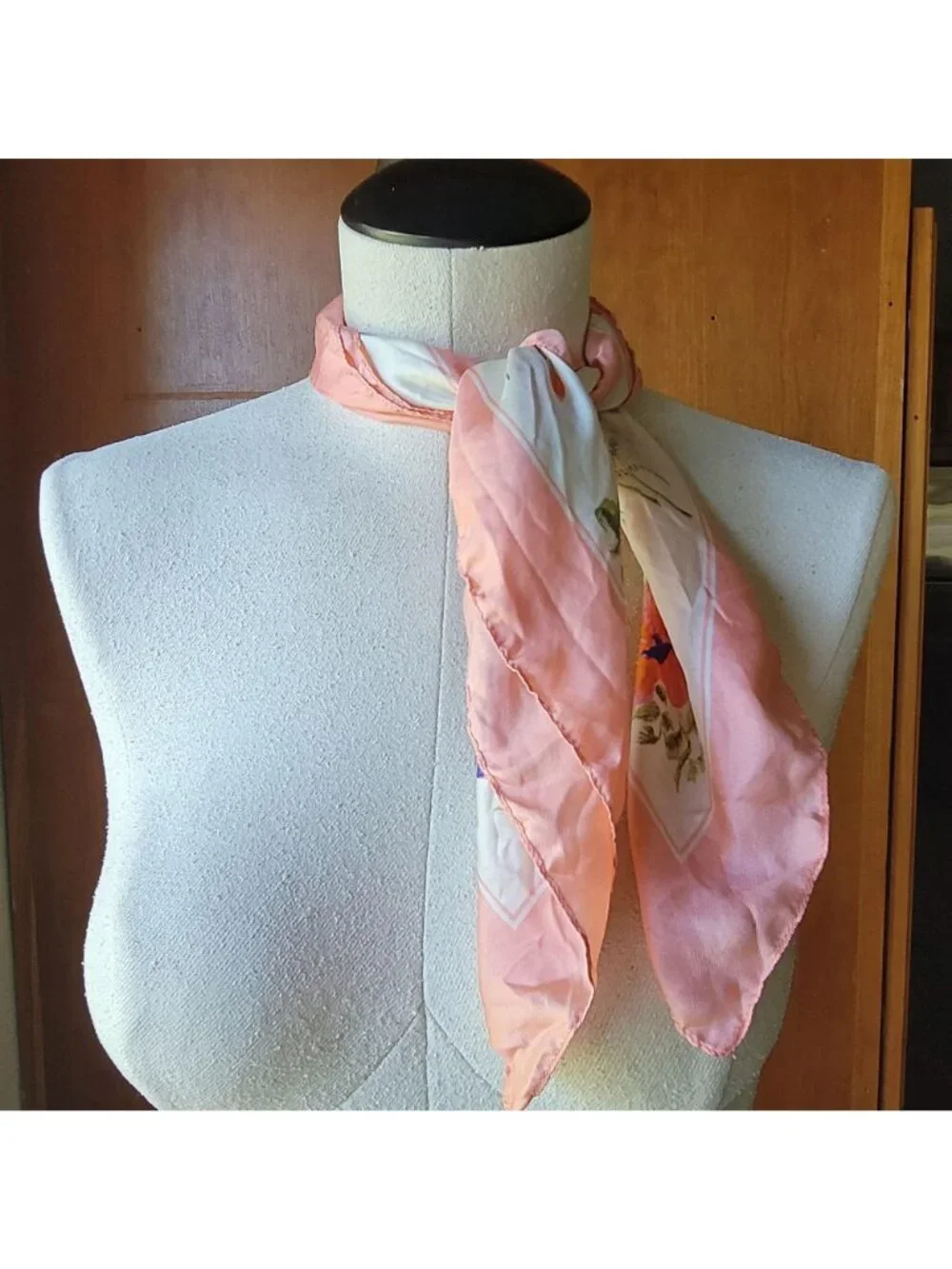 Vintage Liberty of London Square Silk Scarf Pastel Green Floral Botanical Scarf